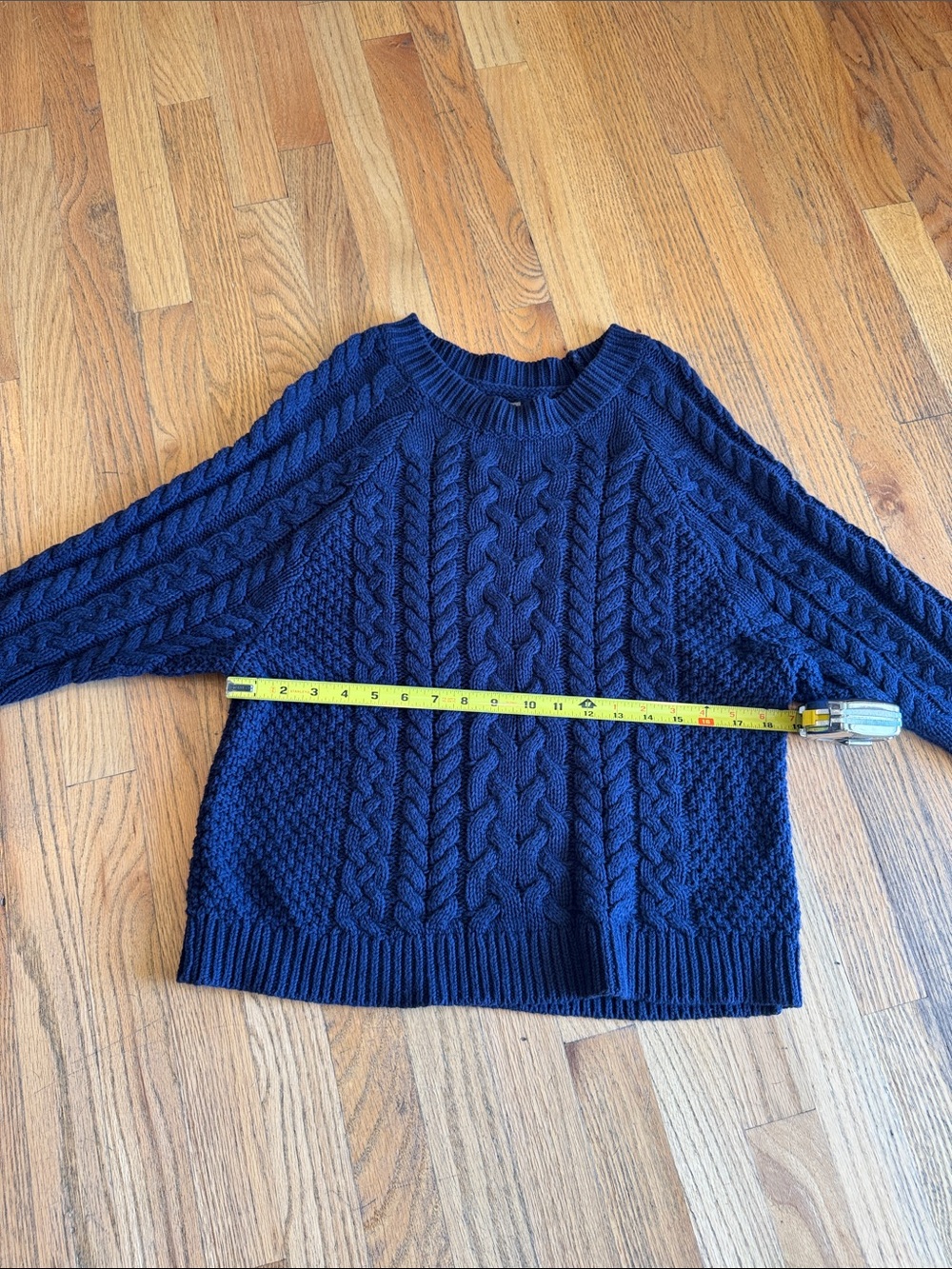 aerie Navy Cable-Textured Crewneck Sweater Small - Picture 7 of 9